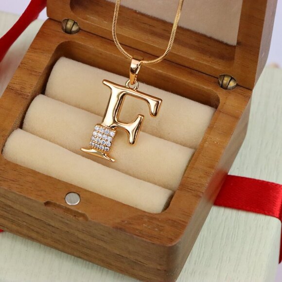 "Rose Gold F Initial Pendant with Crystal Accents for Women & Girls, XPPT1417 - Picture 8 of 13